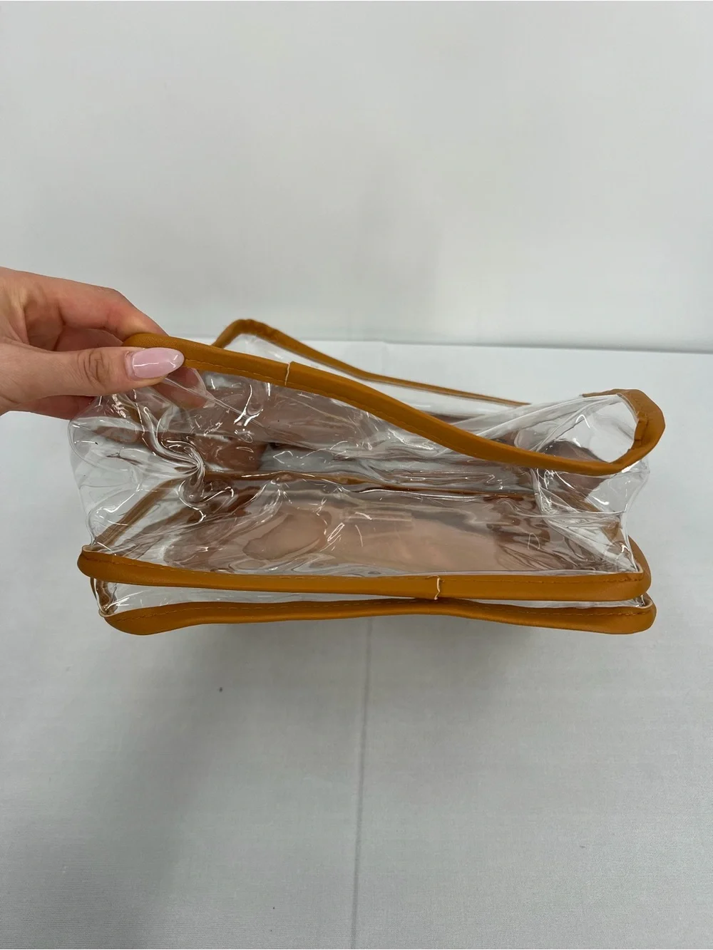 Clear pvc Crossbody Stadium Approved Travel concert game day Makeup Bag Brown
